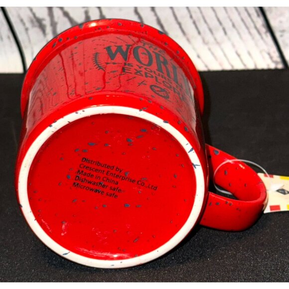 Red Speckled Enamel Camping Mug - The World Is Yours To Explore - 12 Oz Dishwash - Picture 4 of 8